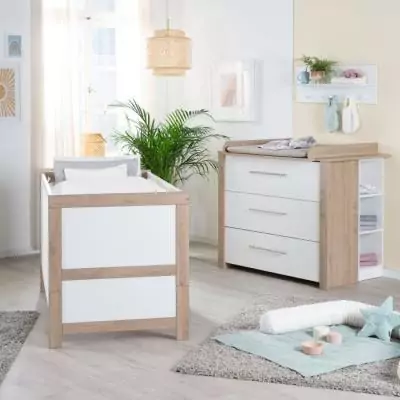 Commode a langer - ROBA - MALO - 3 tiroirs - Chene clair / blanc