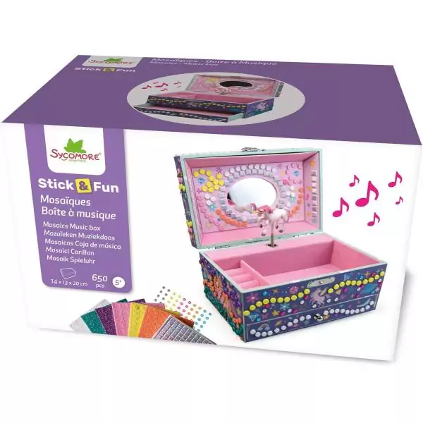 3D Mosaiques - SYCOMORE - Stick'N Fun - Boîte a musique Licorne - Des 5 ans