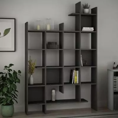 Bibliotheque étagere moderne - MANCO - Fixation murale - 122 x 188 x 26 cm - Anthracite