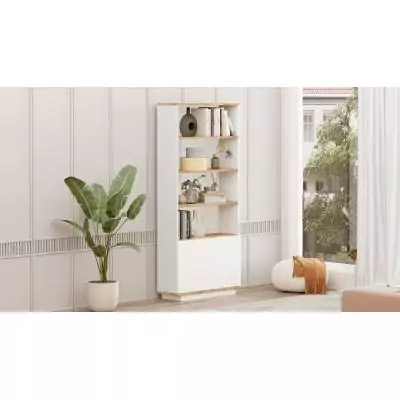 Bibliotheque élégante - FR16 - 2 portes - 75 x 168 x 27 cm - Pin atlantique / Blanc