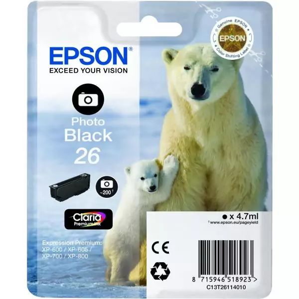 EPSON Cartouche d'encre T2611 Noir photo - Ours Polaire (C13T26114010)