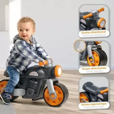 Draisienne Moto Premier - FALK - Avec roues silencieuses - Gris - 75% Plastique Recyclé - 100% Fabriqué en France - Des 12 mo