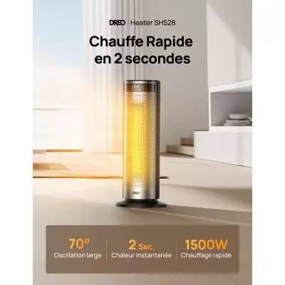 Chauffage d'appoint - Hyperamic - 1500 W - Dreo - Solaris 628 - Colonne - Noir