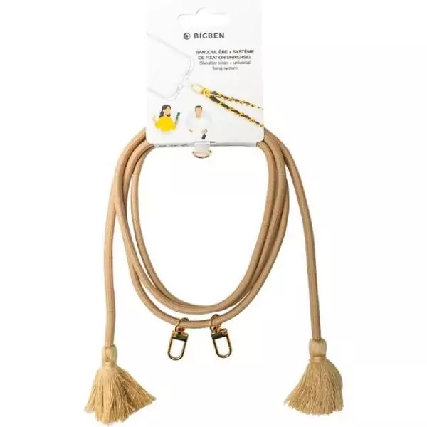 Coque bandouliere - BBC - Beige - Pompons - Universelle amovible - Longueur ajustable