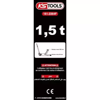 Cric hydraulique - KS TOOLS - 161.0364F - Cric voiture compact en aluminium/acier - Leve voiture 1,5 tonnes