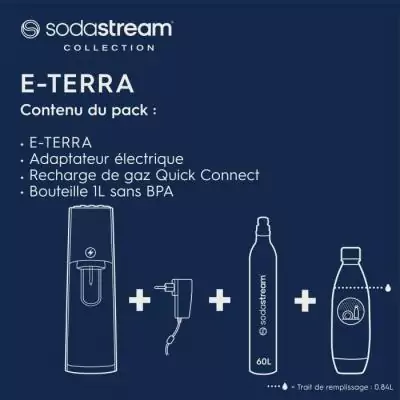 Machine a soda et eau pétillante - SODASTREAM - E-TERRA - 1 bouteille compatible lave-vaisselle - 1 recharge de gaz 60L - Noir