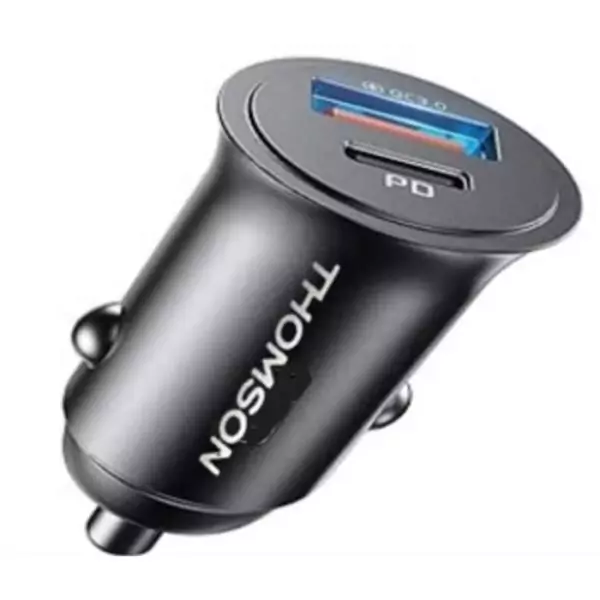 Chargeur voiture - THOMSON - Compact - USB-A + USB-C - 18 W + PD 20 W