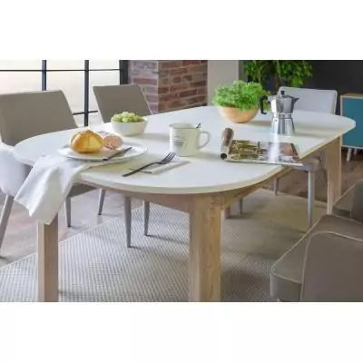 Table a manger extensible - KAYRI - Rectangulaire - Chene Sonoma / Blanc - 4 a 6 personnes - 120-160 x 76 x 90 cm