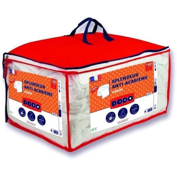 DODO Pack Couette chaude anti-acariens 140x200 cm + 1 oreiller 60x60 cm - Splendeur - Garnissage 100% volupt'air 350gr/m² - Bla