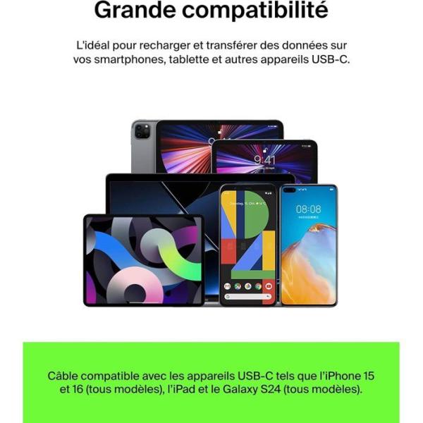 Câble tressé - BELKIN - USB-A vers USB-C - 3 m - Noir