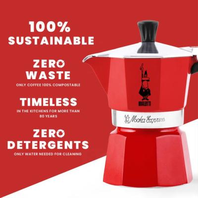 Cafetiere italienne - BIALETTI - Moka Express - Tous feux sauf induction - 6 tasses - 300 ml - Rouge