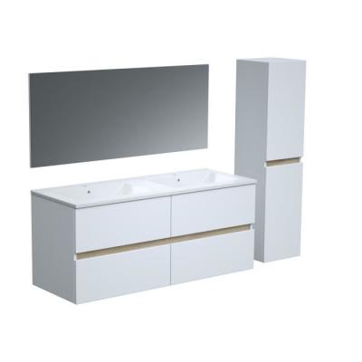 Ensemble Meubles de salle de bain blanc - Double vasque L120cm - miroir - colonne - TOTEM