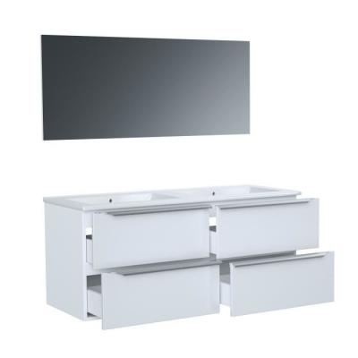 Meuble de salle de bain double vasque avec miroir L 120cm - 4 tiroirs - Blanc laqué brillant - ZOOM