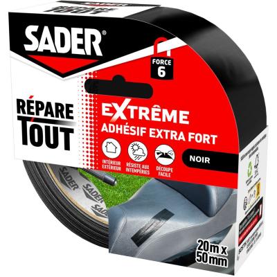 Adhésif extra fort - SADER - Repare tout extreme - Intérieur & Exterieur - Toutes surfaces - Noir - Facile a découper - 20 m
