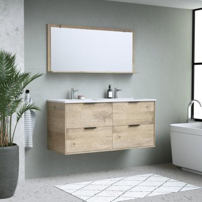 Ensemble salle de bain - Meuble 4 tiroirs - Vasque - L120 x P45 x H55 cm - Miroir - BEVEL