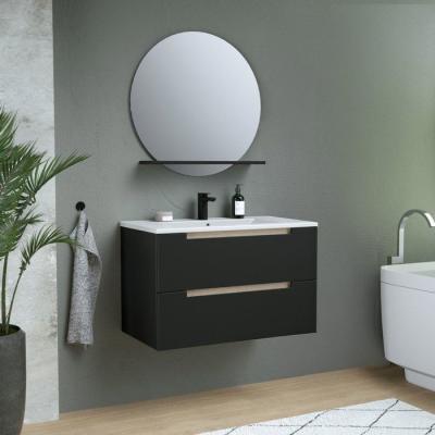 Ensemble meuble de salle de bain - Vasque - Noir mat - L80 x P45 x H50 cm - Miroir - PRIZO