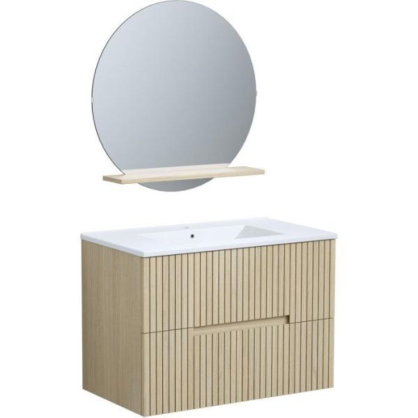 Ensemble meuble de salle de bain - Vasque - Bois - L80 x P45 x H60 cm - Miroir - GROOVE