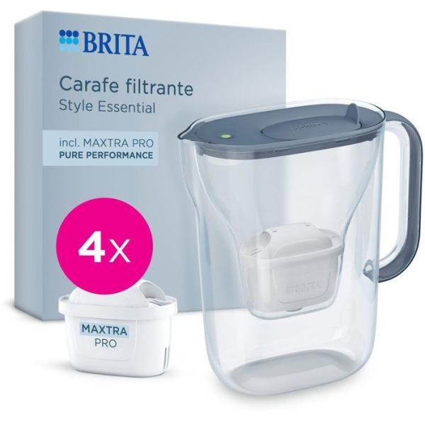 Carafe filtrante - BRITA - Style Essential Bleu minéral - Capacité 2,4L dont 1,4L d'eau filtrée - 4x Maxtra Pro Pure Performa