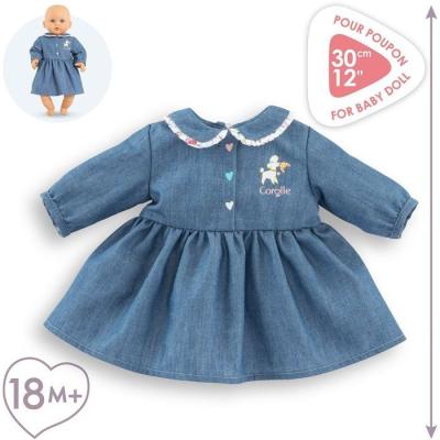 Robe Week-end a Paris - Corolle - 30 cm - Imitation denim - Col claudine - Broderies coeurs