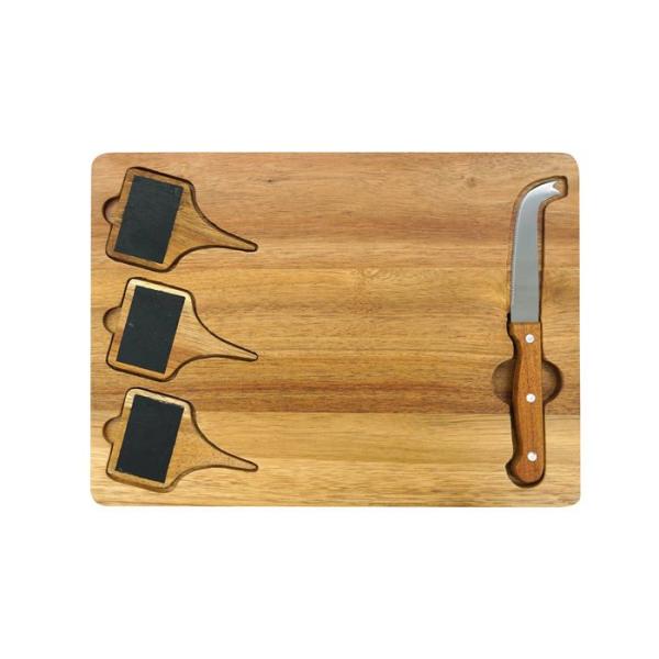 Plateau a fromage - FACKELMANN - Avec ardoises + couteau a fromage - 32 x 23 cm - Bois