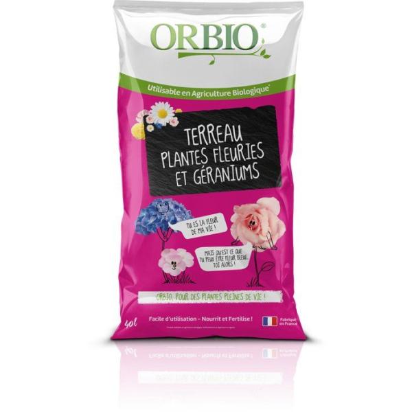 Terreau fleurs - ORBIO - 40 L - Favorise floraison - Substrat enrichi