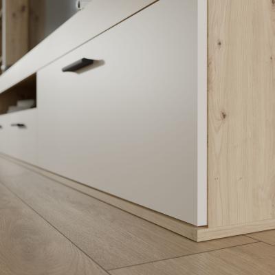 Ensemble meuble TV paroi - ZUMBA - Sable / Chene - 300 x 41 x 200,9 cm - Eclairage LED inclus