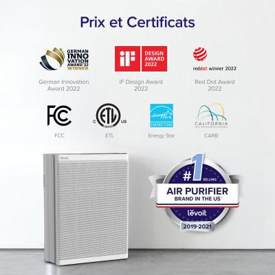 Purificateur d'air - Levoit - Everest Air - Filtration 3 étapes - Surface jusqu'a 130 m² - Mode nuit - 70 W - Gris