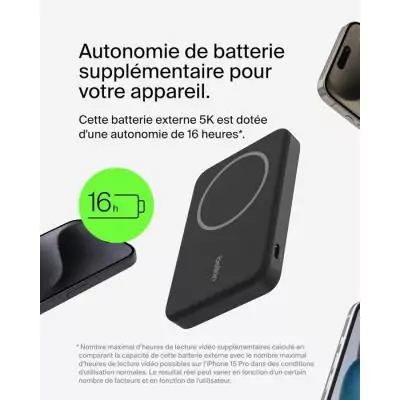 Batterie externe - BELKIN - 5 000 mAh - MagSafe - 15 W - Noir