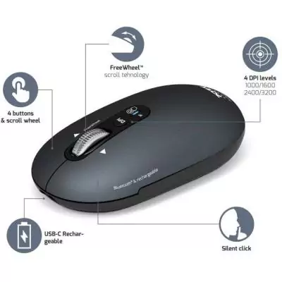 Souris Bluetooth sans fil PORT Designs 910501 PURE - Rechargeable - Gris anthracite Souris Bluetooth sans fil PORT Designs 910501 PURE - Rechargeable - Gris anthracite