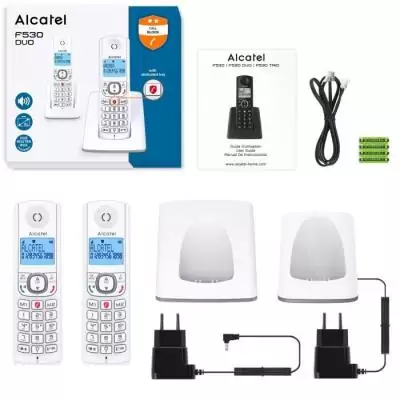 Téléphone sans fil - ALCATEL - F530 Duo - 2 combinés, blocage d'appels, mains libres, 2 mémoires directes, Blanc/Bleu Téléphone sans fil - ALCATEL - F530 Duo - 2 combinés, blocage d'appels, mains libres, 2 mémoires directes, Blanc/Bleu