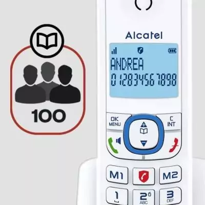 Téléphone sans fil - ALCATEL - F530 Voice - Répondeur, blocage d'appels, mains libres, 2 mémoires directes, Blanc/Bleu Téléphone sans fil - ALCATEL - F530 Voice - Répondeur, blocage d'appels, mains libres, 2 mémoires directes, Blanc/Bleu