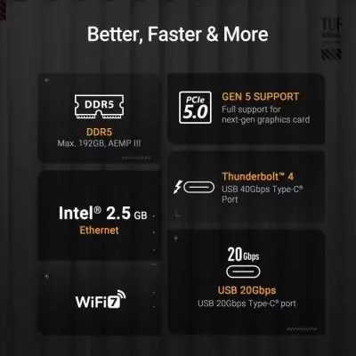 Carte mère ASUS TUF GAMING Z890-PLUS WIFI - DDR5 | Performances ultimes en ATX Carte mère ASUS TUF GAMING Z890-PLUS WIFI - DDR5 | Performances ultimes en ATX