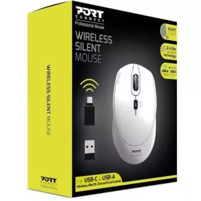 Souris optique silencieuse sans fil PORT DESIGNS Blanc - USB/USB-C 