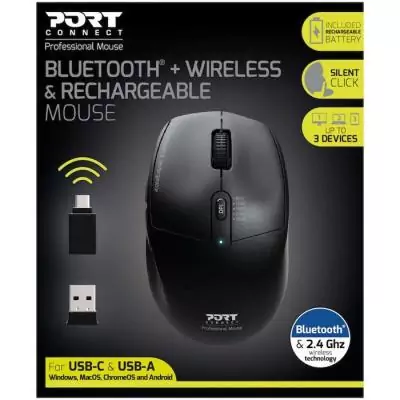Souris sans fil PORT Designs 900715 PRO - Bluetooth & 2.4 GHz - Rechargeable - Noir