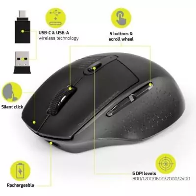 Souris sans fil PORT Designs 900715 PRO - Bluetooth & 2.4 GHz - Rechargeable - Noir