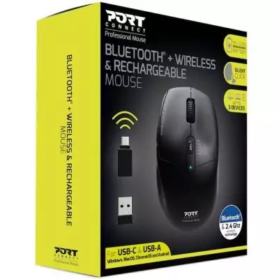 Souris sans fil PORT Designs 900715 PRO - Bluetooth & 2.4 GHz - Rechargeable - Noir