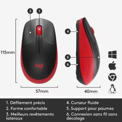 Souris Logitech M190 Rouge sans Fil - Idéale pour le Travail à Distance Souris Logitech M190 Rouge sans Fil - Idéale pour le Travail à Distance