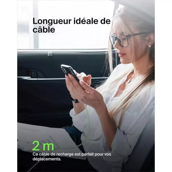 Câble tressé - BELKIN - USB-C vers USB-A - 2 m - Blanc