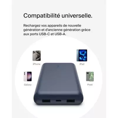 Batterie externe - BELKIN - 20 000 mAh - USB-A & USB-C - 15 W - Bleu Batterie externe - BELKIN - 20 000 mAh - USB-A & USB-C - 15 W - Bleu