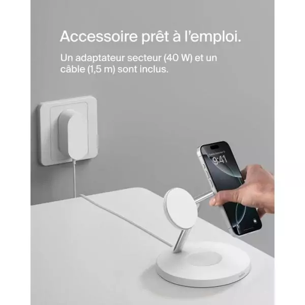 Station de recharge - BELKIN - Qi1 - 3-en-1 - 15 W - Blanc