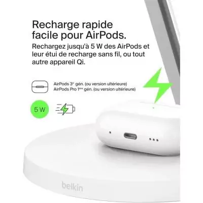 Chargeur 3-en-1 BELKIN Qi1 - Station de recharge sans fil - 15 W - Design Blanc