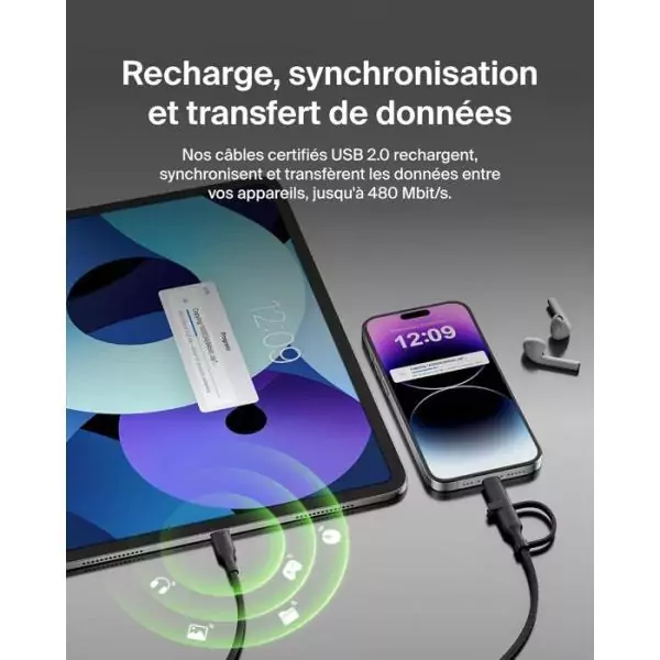 Câble 2-en-1 - BELKIN - USB-C et Lightning - Noir