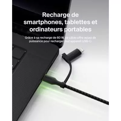 Câble 2-en-1 BELKIN USB-C et Lightning Noir - Connectivité rapide